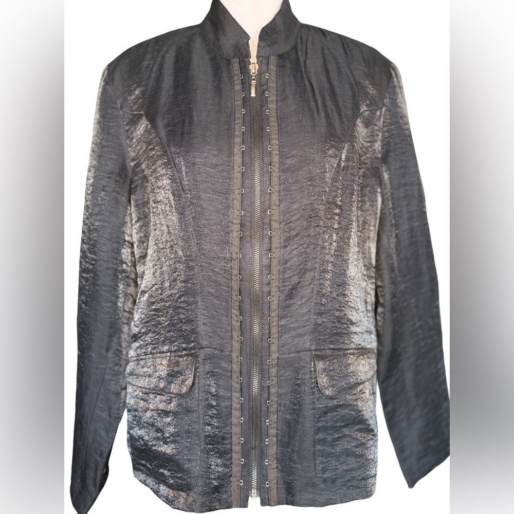 Chico's Long Sleeved Textured Black Jacket Party Ready Color Black Size L